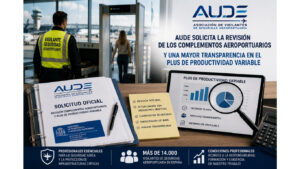 Aude solicita la revisión de los complementos aeroportuarios y una mayor transparencia en el plus de productividad variable AUDE registra una solicitud oficial para revisar los complementos aeroportuarios y clarificar el Plus de Productividad Variable de los vigilantes de seguridad aeroportuaria. complementos aeroportuarios