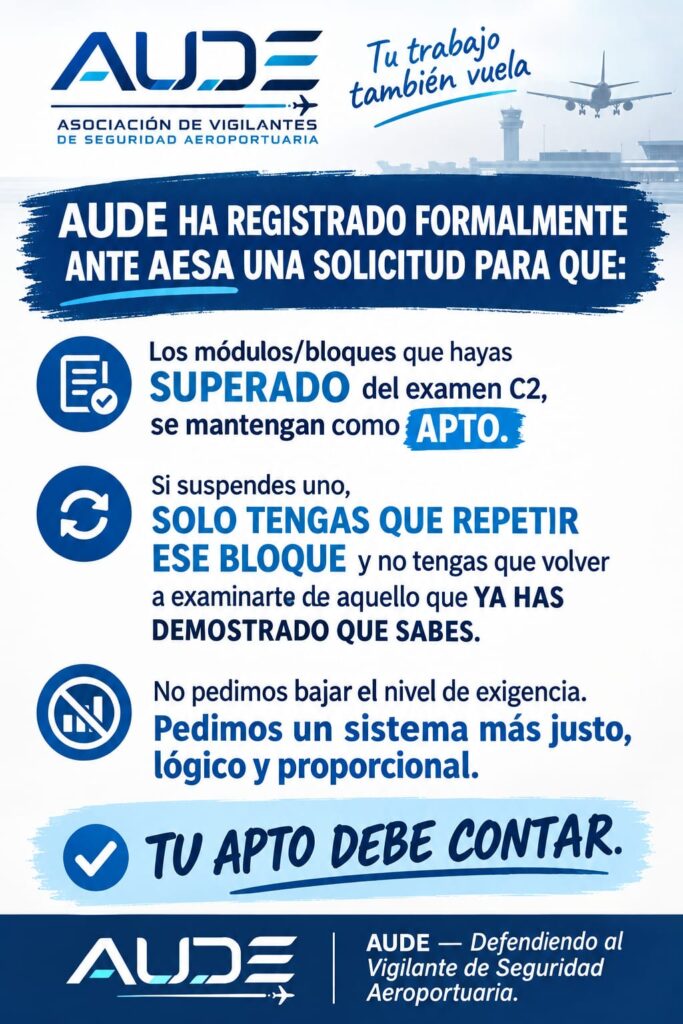 Certificación C2 AESA: AUDE propone conservar los bloques superados 4 certificación C2 AESA